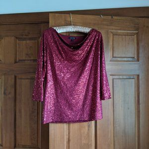 Eileen Fisher silk sequin red top XS
